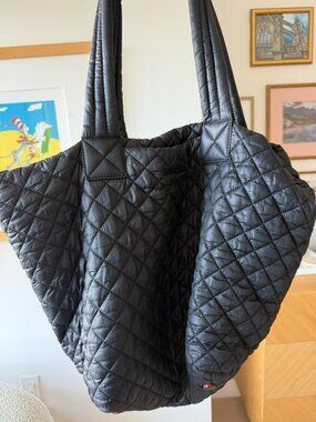 MZ Wallace Medium Metro Tote Deluxe Black Quilted Nylon Zip Top Double Handle